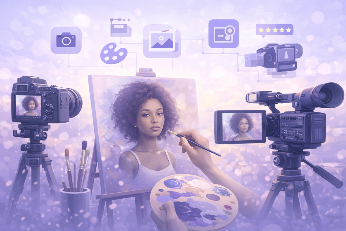 Illustration de diffusion en direct (caméras, son, régie et connexion)