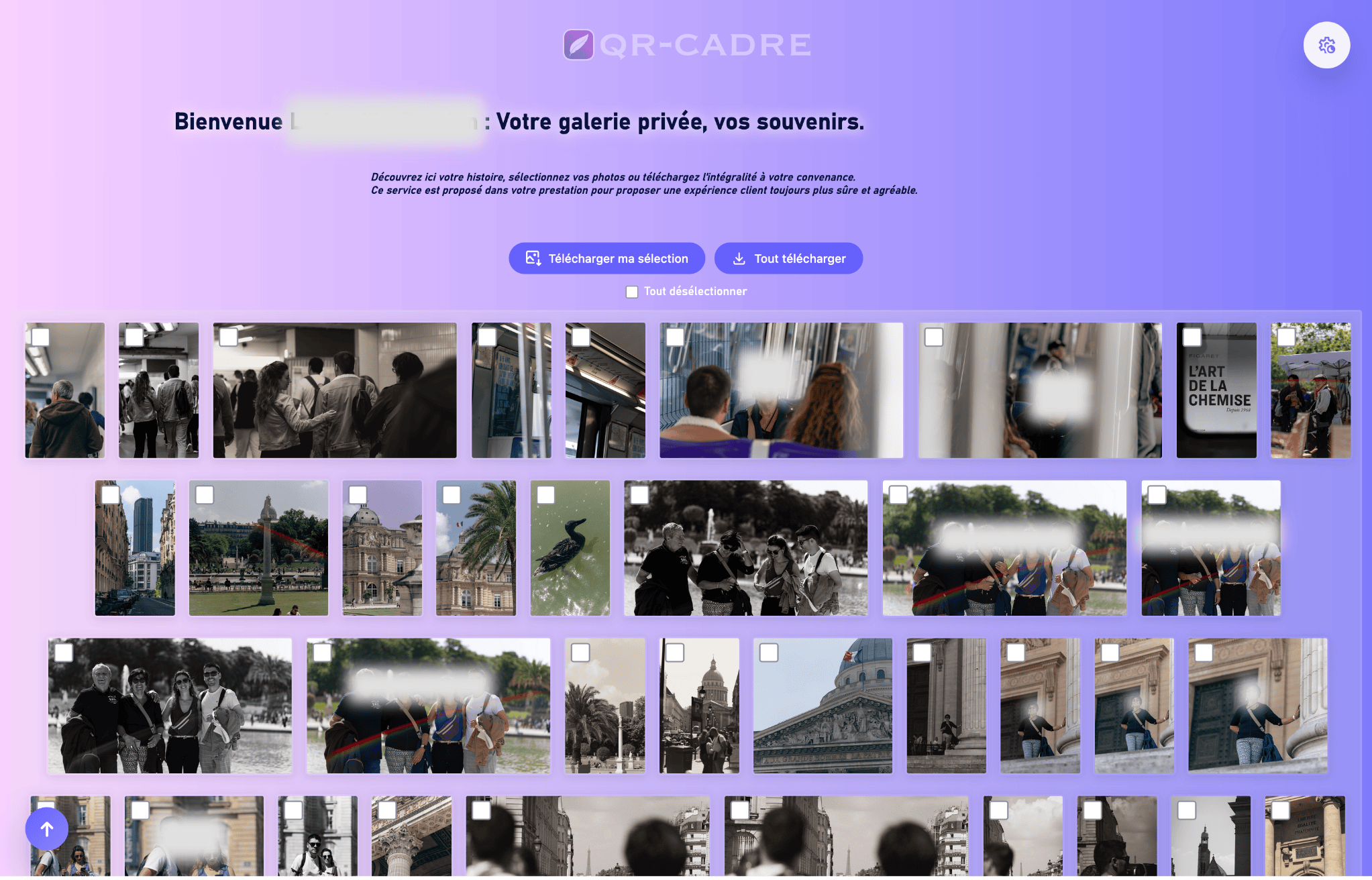 Gallery interface on desktop