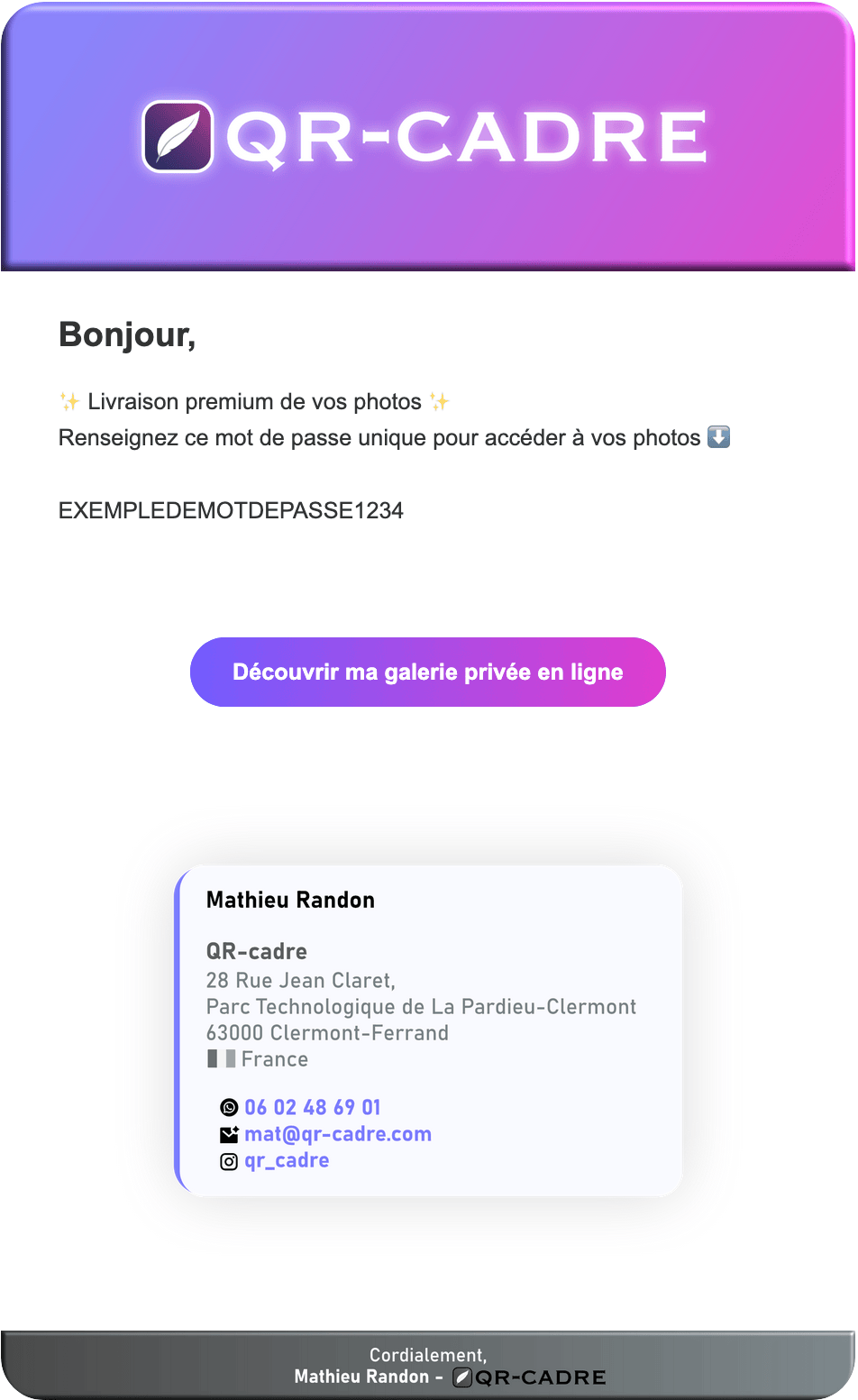 Gallery delivery email